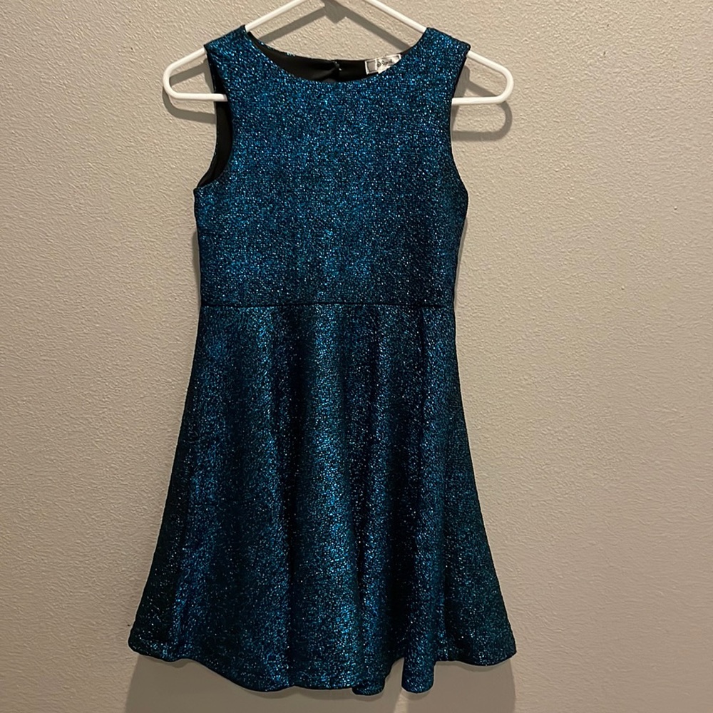 Disney D-Signed Tween Blue/Black Sparkle A-Line Dress w Back Cut-Out